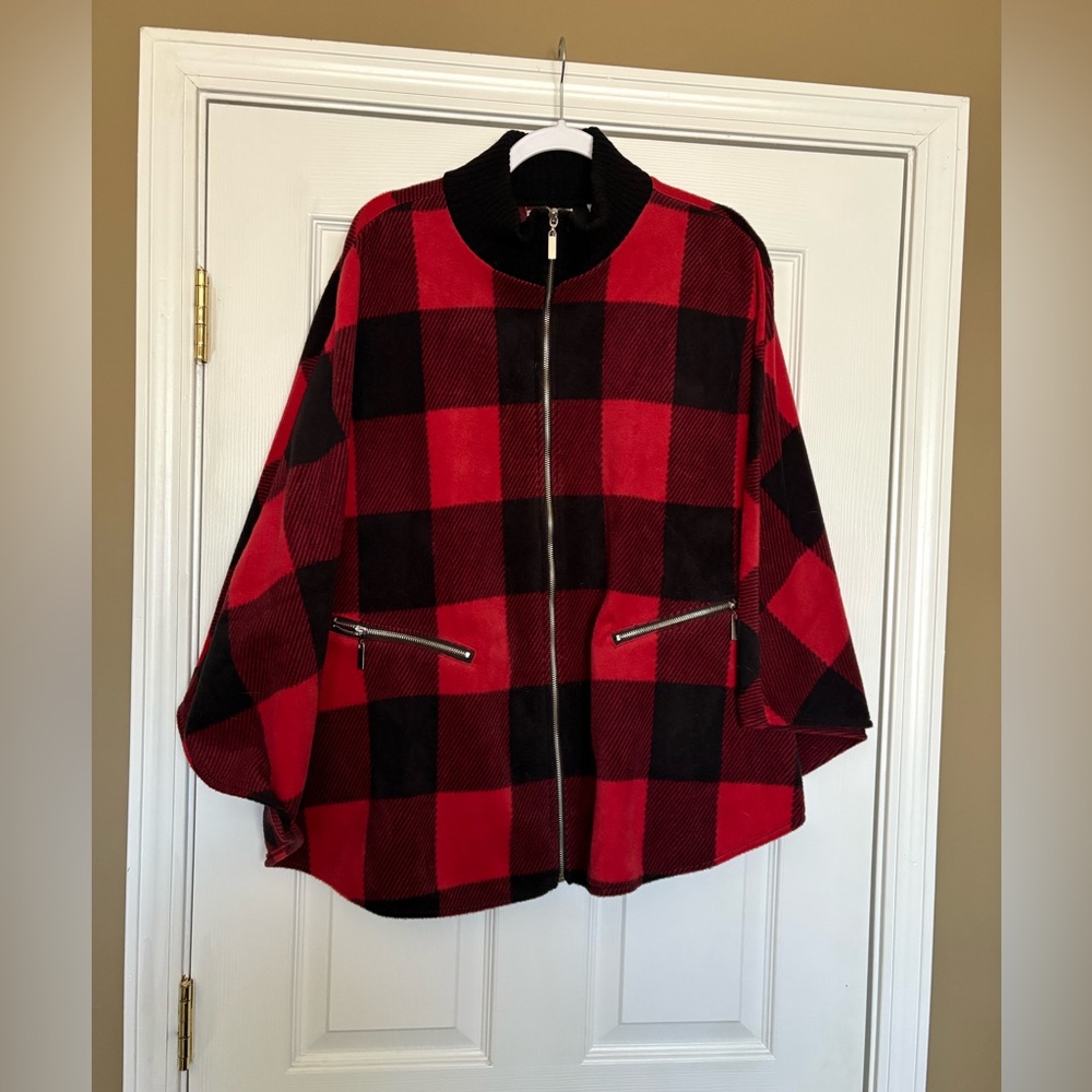 Plaid Red and Black Women's poncho